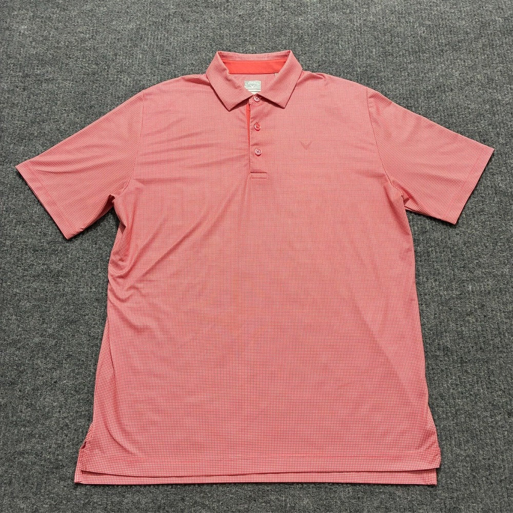 Callaway Opti-Dri Mens Polo Shirt Size L Large Red Check Short Sleeve Swing Tech